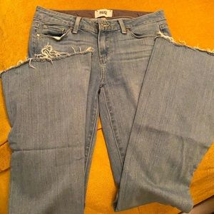 PAIGE Denim Lightwash Raw-hem Flares